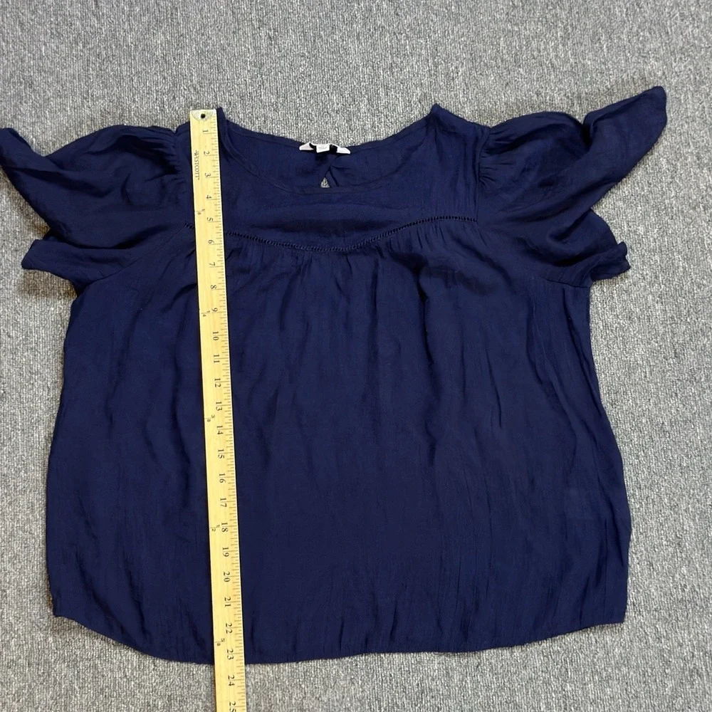 Nanette Lepore Blue‎ Rayon Blouse Semi-Sheer Blouse Key Hole Size Medium